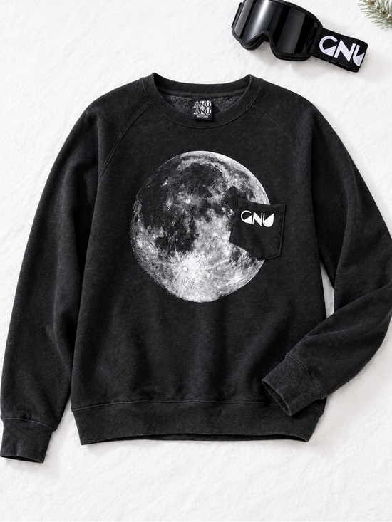 gnu Tops - GNU Moon Graphic Snowboard Crewneck Sweatshirt Charcoal Gray Size Medium